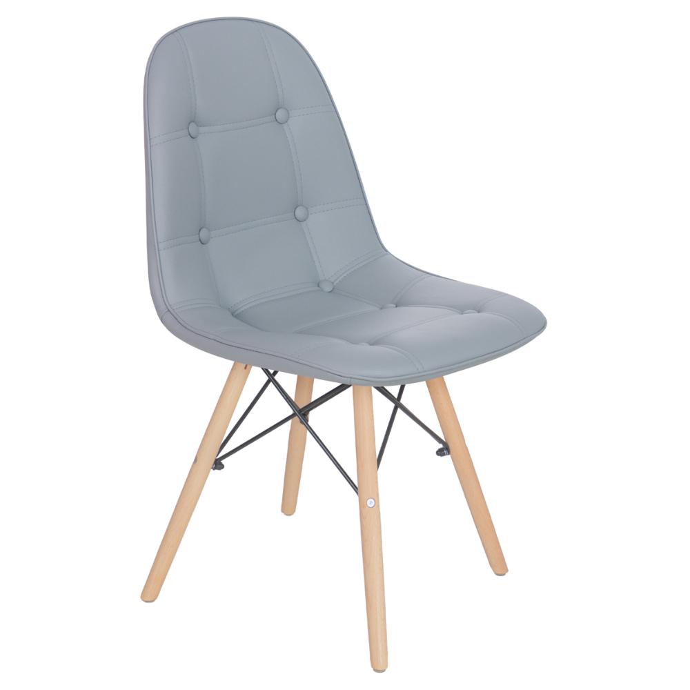 Kit 4 cadeiras estofadas Charles Eames Eiffel Botonê com pés de madeira clara Cinza-claro