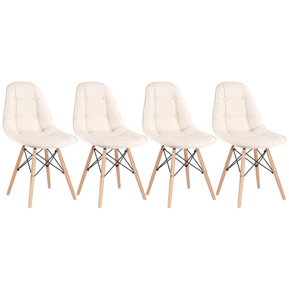 Kit 4 cadeiras estofadas Charles Eames Eiffel Botonê com pés de madeira clara Creme