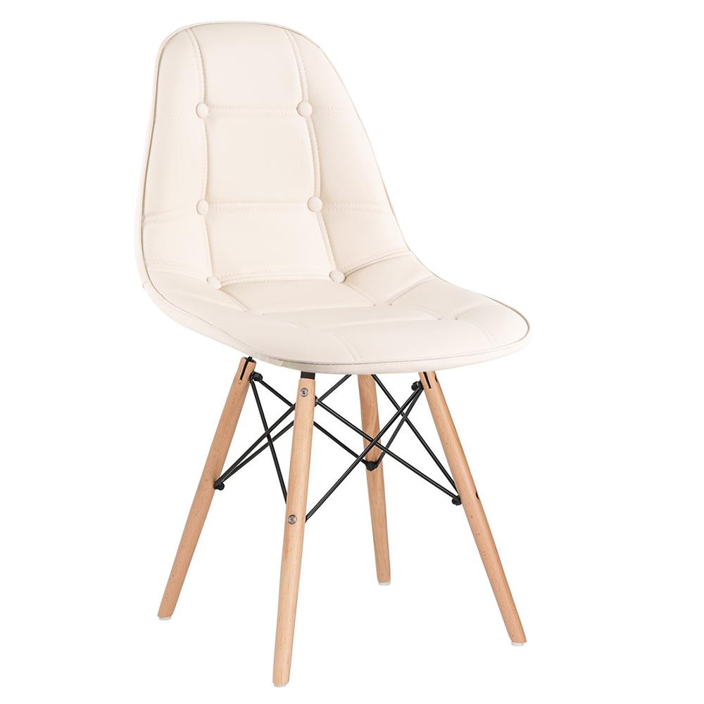 Kit 4 cadeiras estofadas Charles Eames Eiffel Botonê com pés de madeira clara Creme