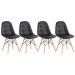 Kit 4 cadeiras estofadas Charles Eames Eiffel Botonê com pés de madeira clara Preto