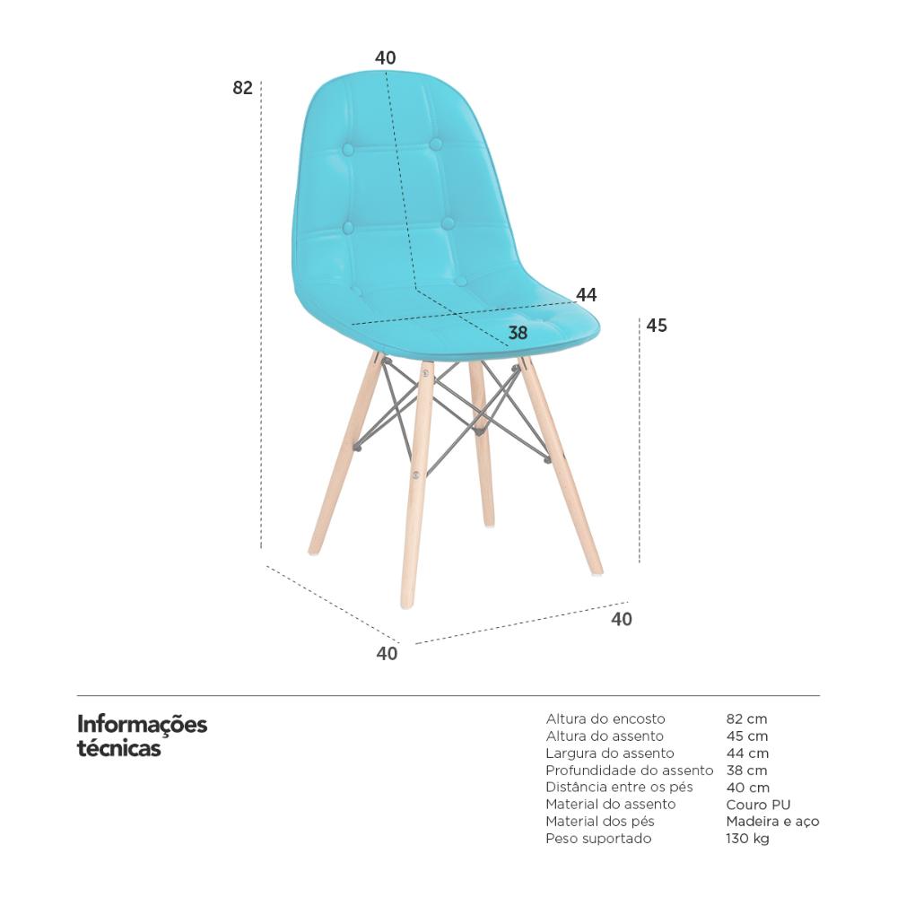 Kit 4 cadeiras estofadas Charles Eames Eiffel Botonê com pés de madeira clara Tiffany