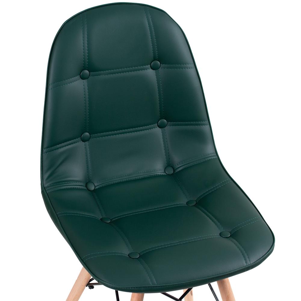 Kit 4 cadeiras estofadas Charles Eames Eiffel Botonê com pés de madeira clara Verde escuro