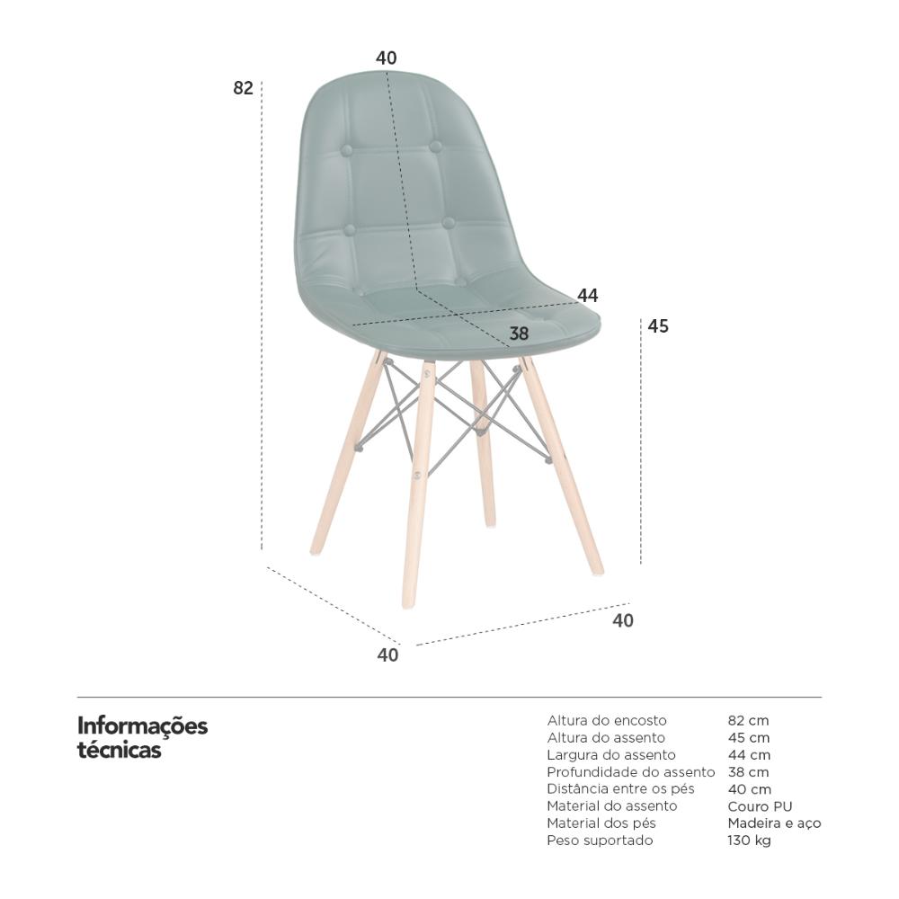 Kit 4 cadeiras estofadas Charles Eames Eiffel Botonê com pés de madeira clara Verde escuro