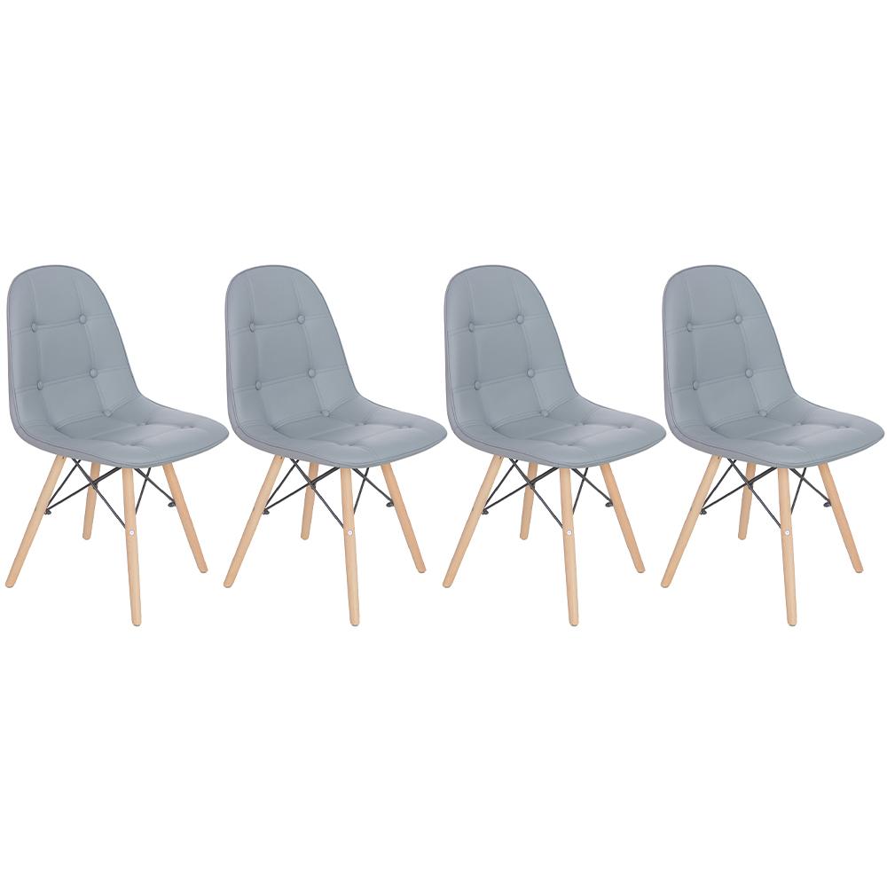 Kit 4 cadeiras estofadas Charles Eames Eiffel Botonê com pés de madeira clara Verde escuro