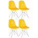 Kit 4 cadeiras estofadas Charles Eames Eiffel Botonê com pés de metal cromado Amarelo