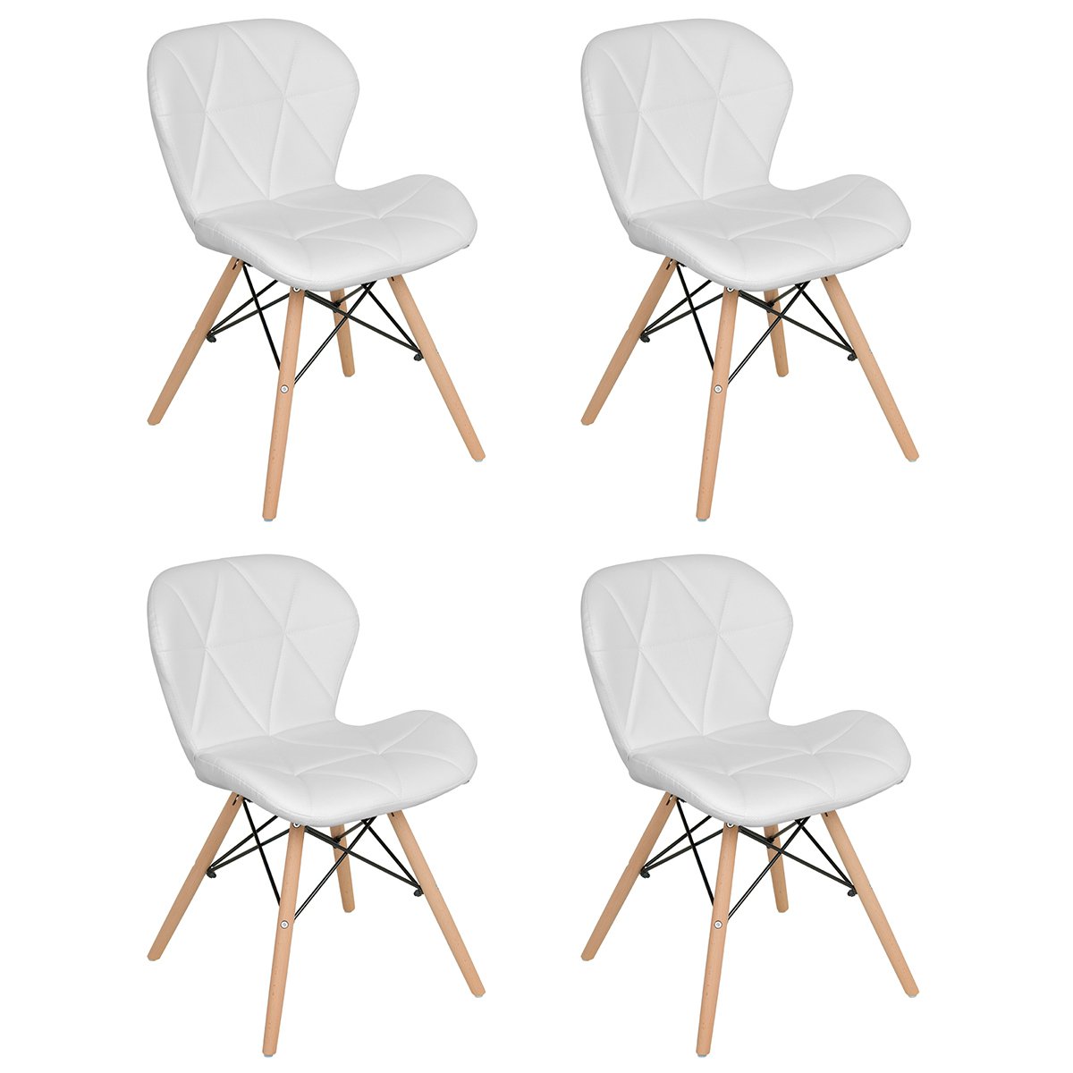 Kit 4 cadeiras estofadas Charles Eames Eiffel Slim Wood confort Branco