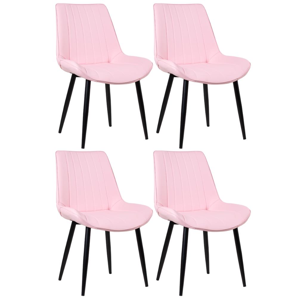 Kit 4 cadeiras estofadas design industrial Chicago Rosa claro