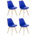 Kit 4 cadeiras jantar cozinha Leda Eames com assento estofado Azul Bic