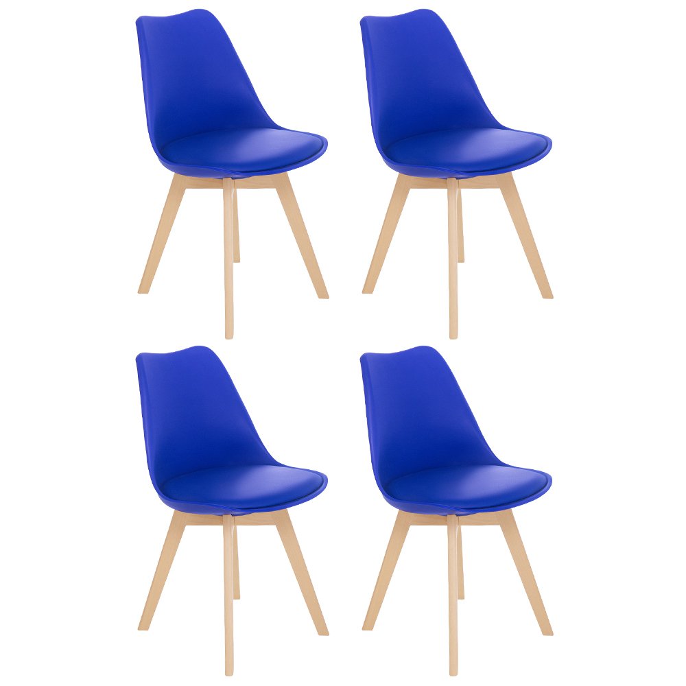 Kit 4 cadeiras jantar cozinha Leda Eames com assento estofado Azul Bic