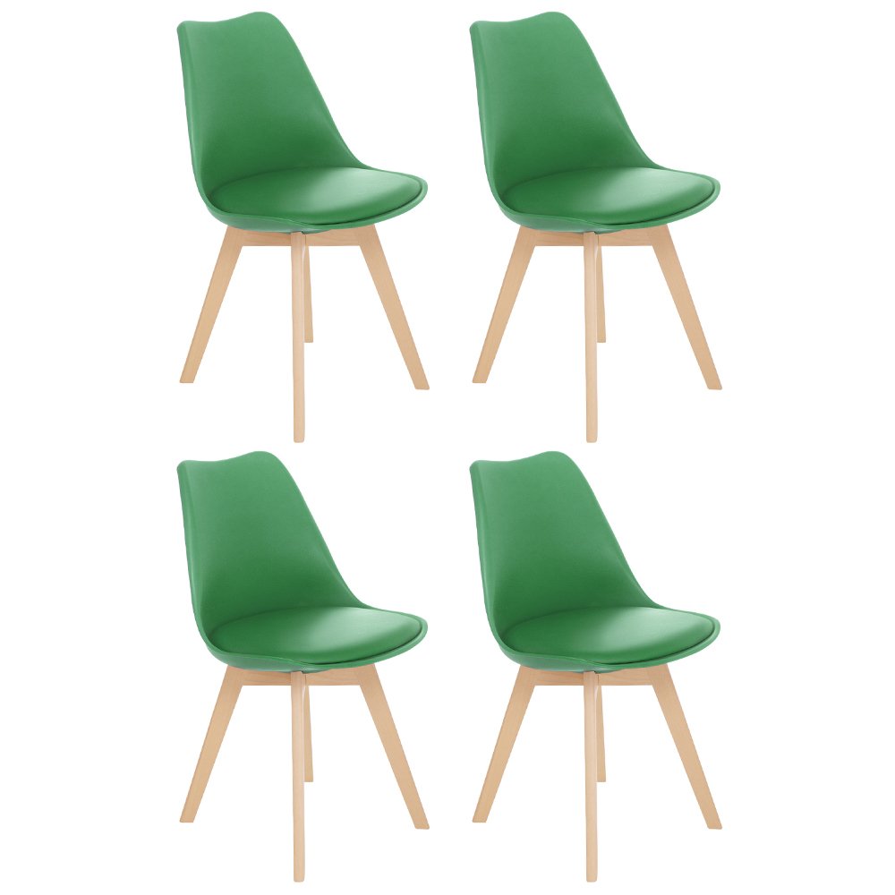 Kit 4 cadeiras jantar cozinha Leda Eames com assento estofado Verde bandeira