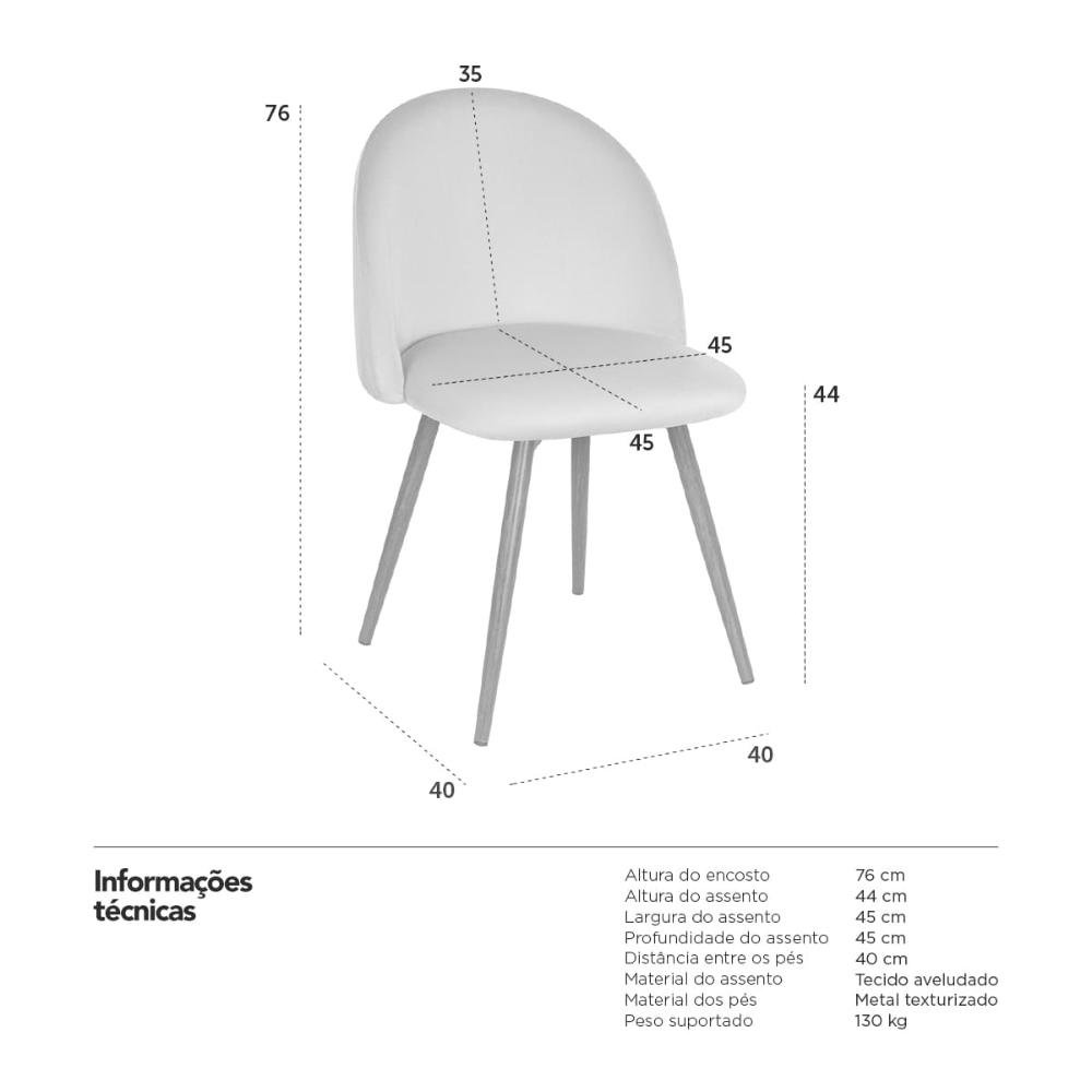Kit 4 cadeiras jantar estofada Maite Sedona veludo Lilás