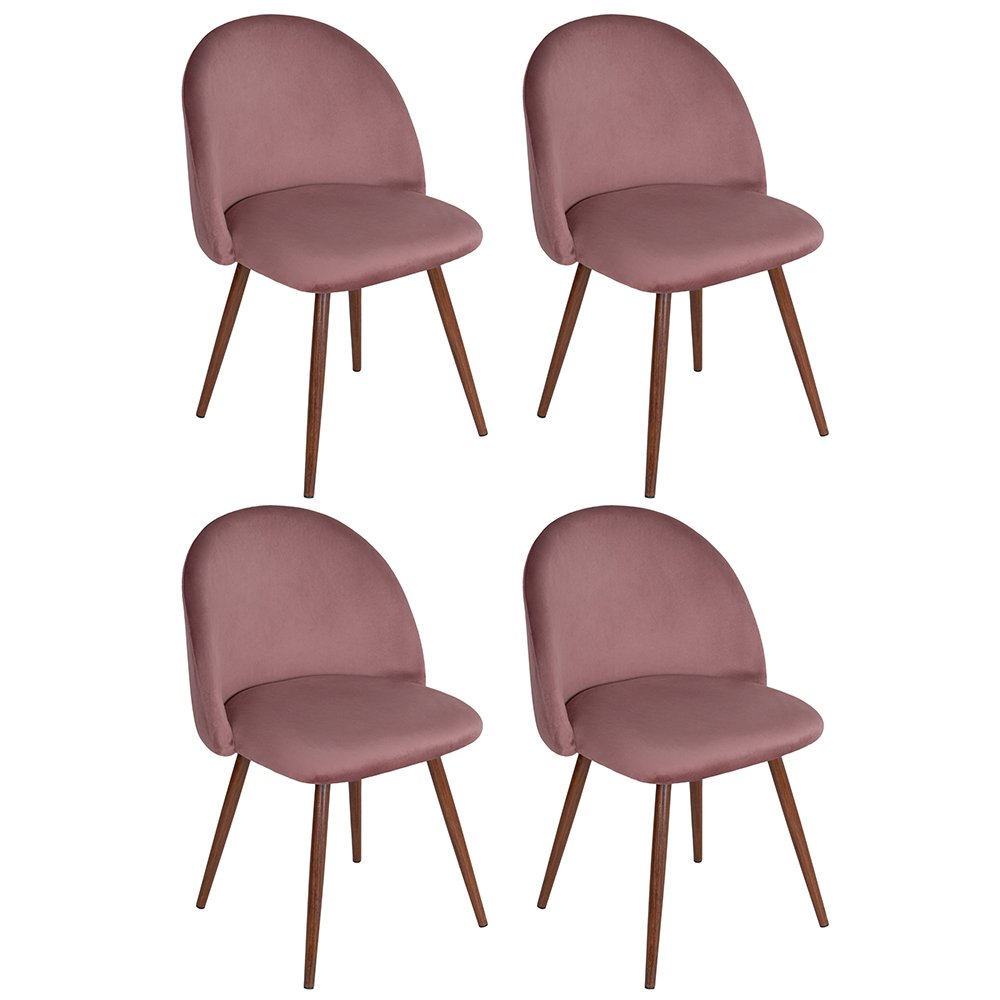 Kit 4 cadeiras jantar estofada Maite Sedona veludo Rosa claro