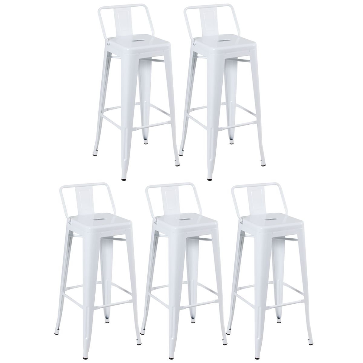 Kit 5 banquetas altas Iron Tolix com encosto 76 cm Branco