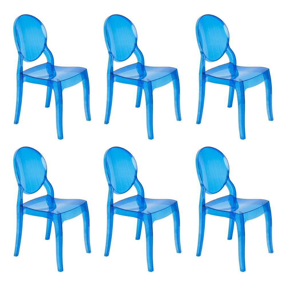 Kit 6 Cadeiras de jantar Elizabeth Ghost acrílica transparente - Azul Translucido
