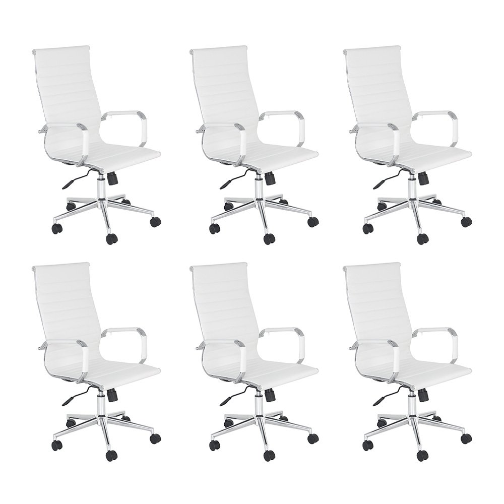 Kit 6 Cadeiras escritório Esteirinha Diretor Home office - Branco