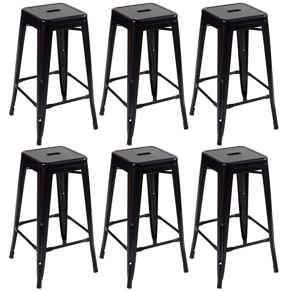 Kit 6 banquetas altas Iron Tolix 76 cm Preto semibrilho