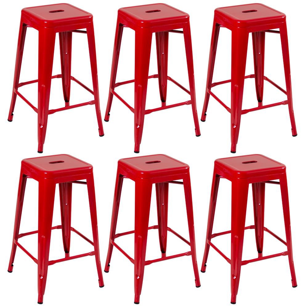 Kit 6 banquetas altas Iron Tolix 76 cm Vermelho