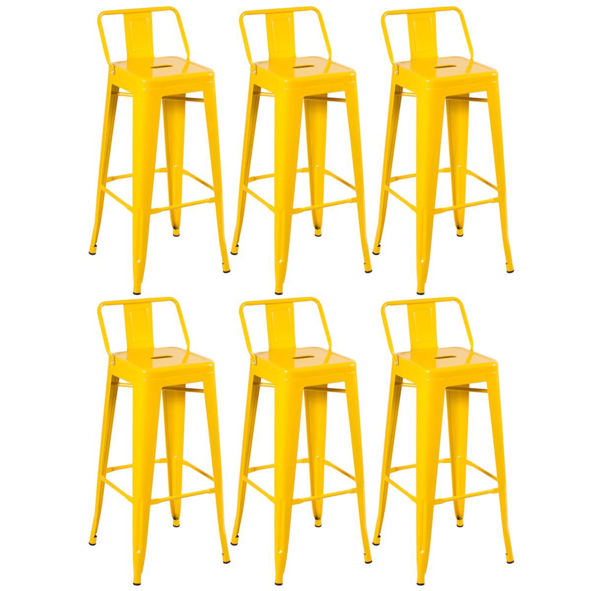 Kit 6 banquetas altas Iron Tolix com encosto 76 cm Amarelo