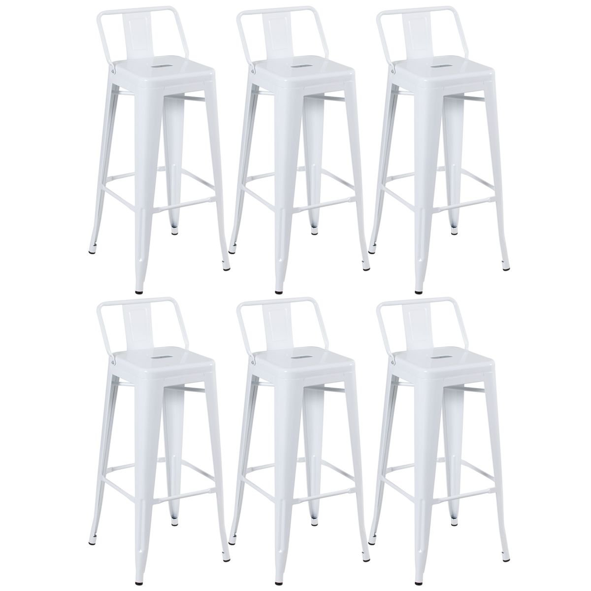 Kit 6 banquetas altas Iron Tolix com encosto 76 cm Branco