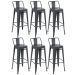 Kit 6 banquetas altas Iron Tolix com encosto 76 cm Cinza Escuro