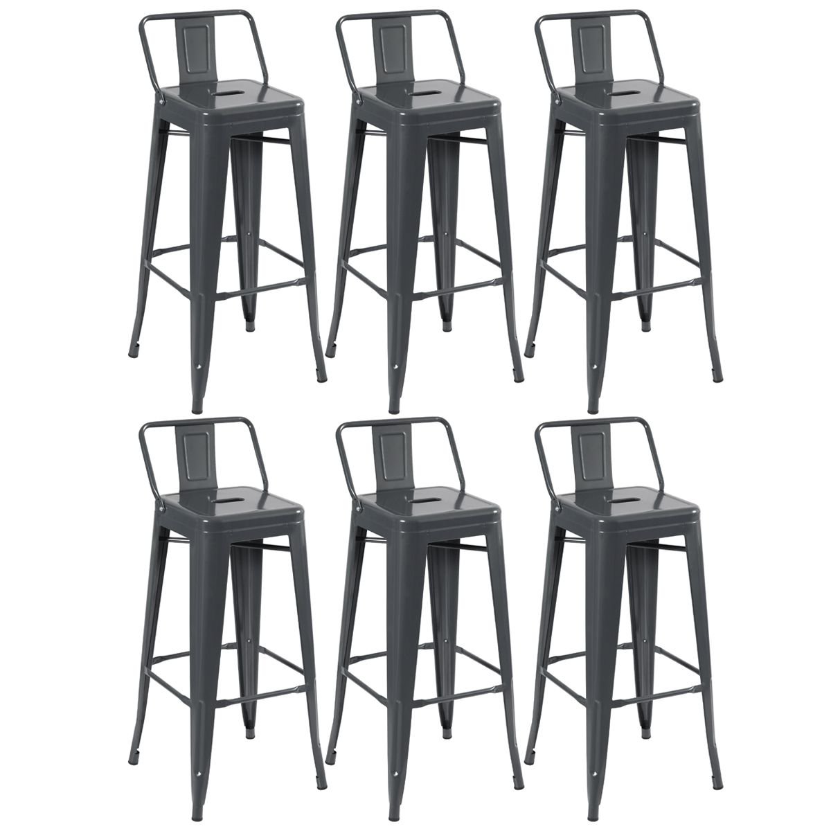 Kit 6 banquetas altas Iron Tolix com encosto 76 cm Cinza Escuro
