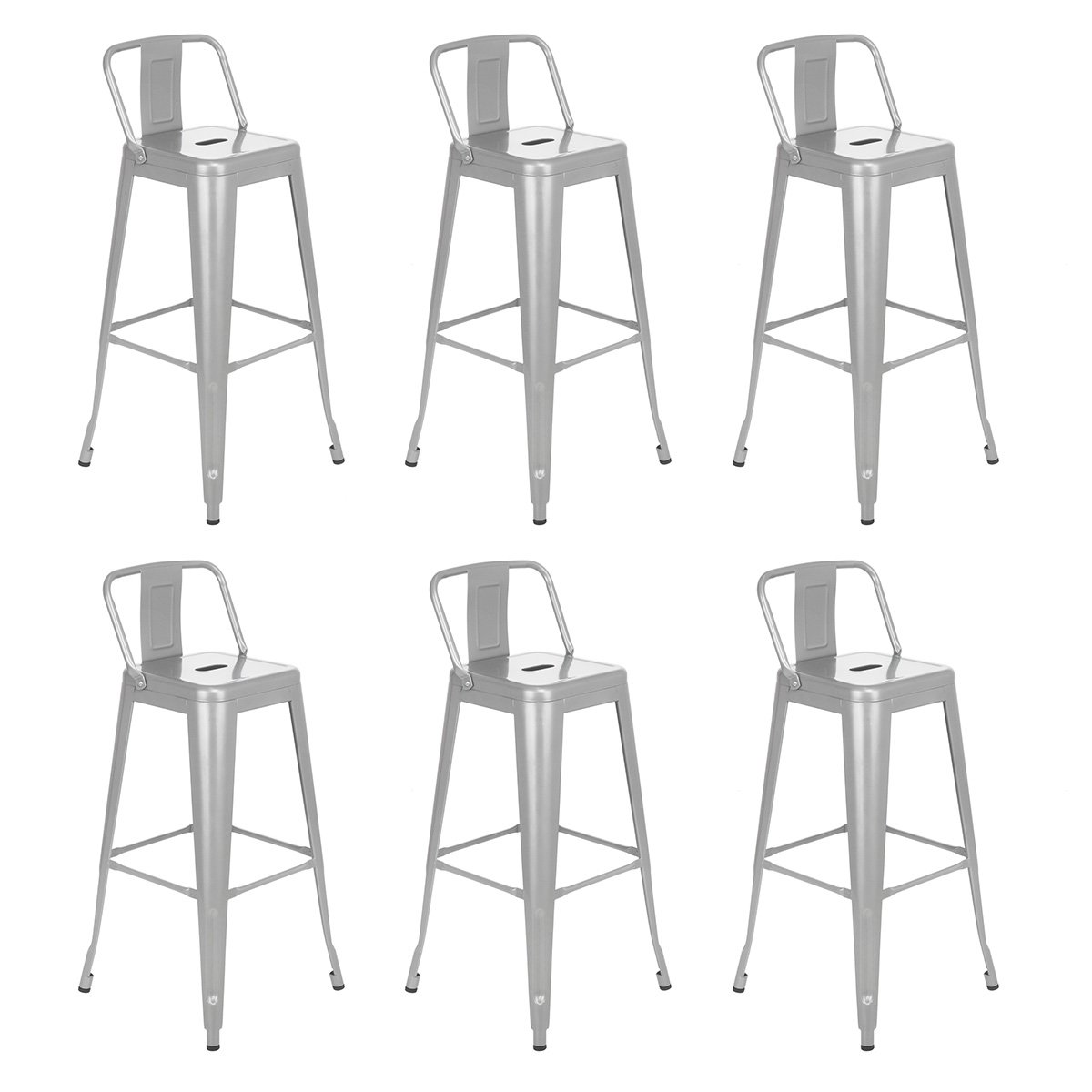 Kit 6 banquetas altas Iron Tolix com encosto 76 cm Prata bancada cozinha bar Prata