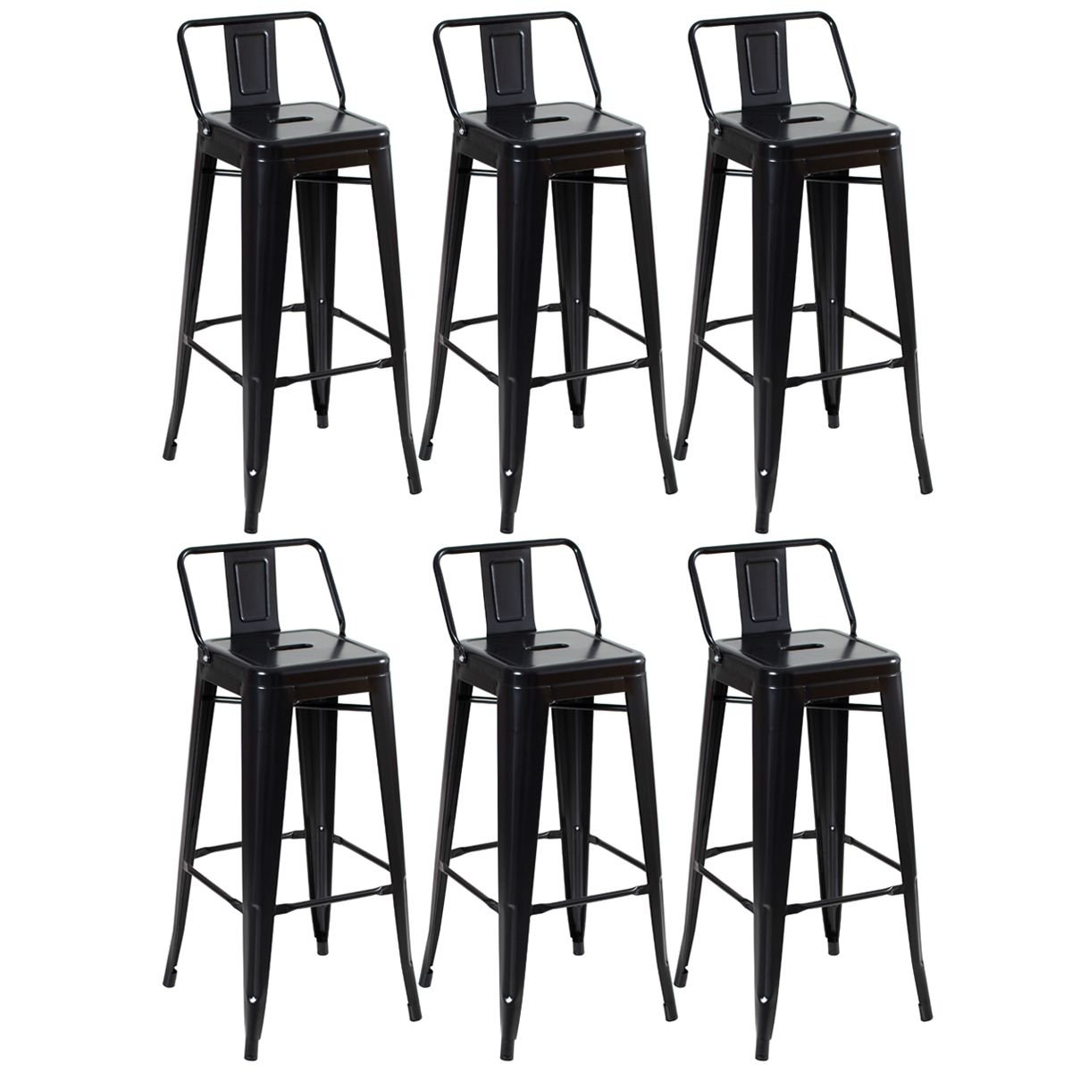 Kit 6 banquetas altas Iron Tolix com encosto 76 cm Preto semibrilho