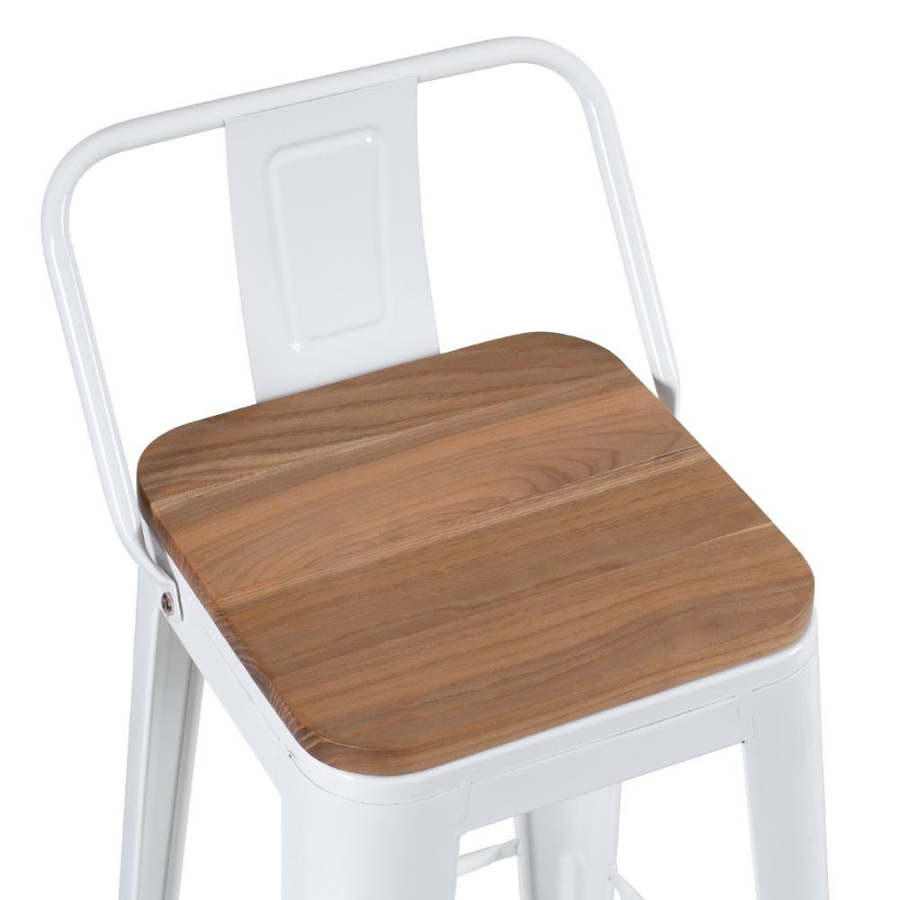 Kit 6 banquetas altas Iron Tolix com encosto e assento madeira 76 cm industrial bancada bar cozinha Branco