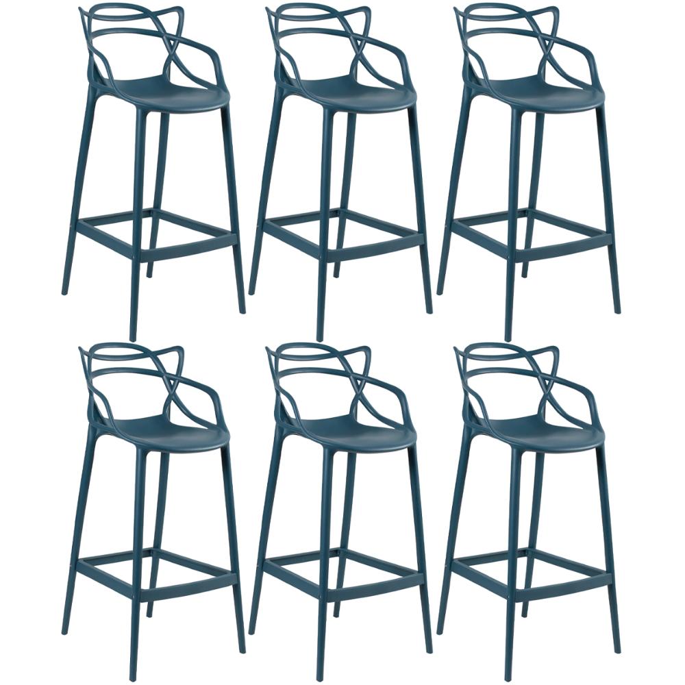 Kit 6 banquetas altas Masters Allegra 76 cm Azul petróleo