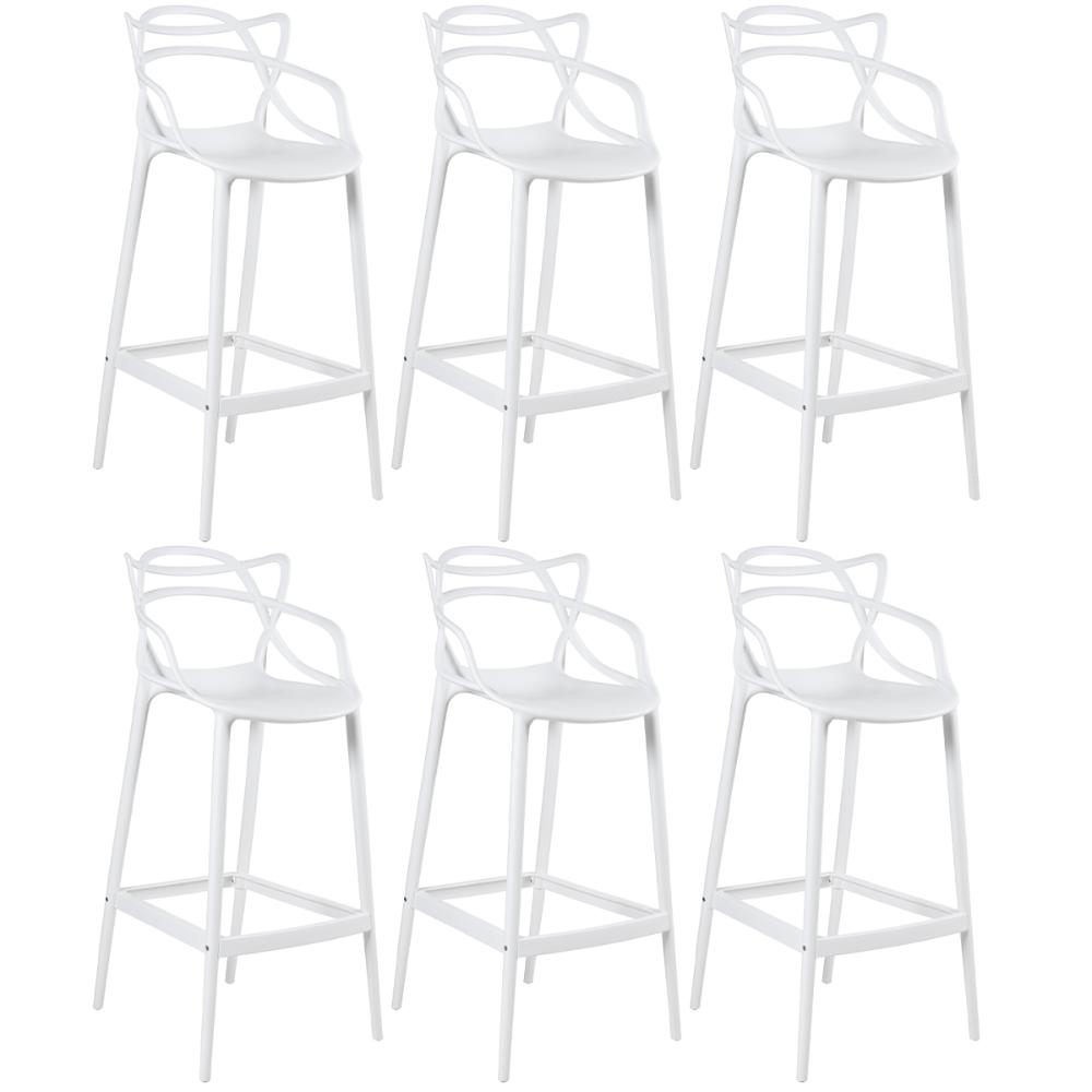 Kit 6 banquetas altas Masters Allegra 76 cm Branco