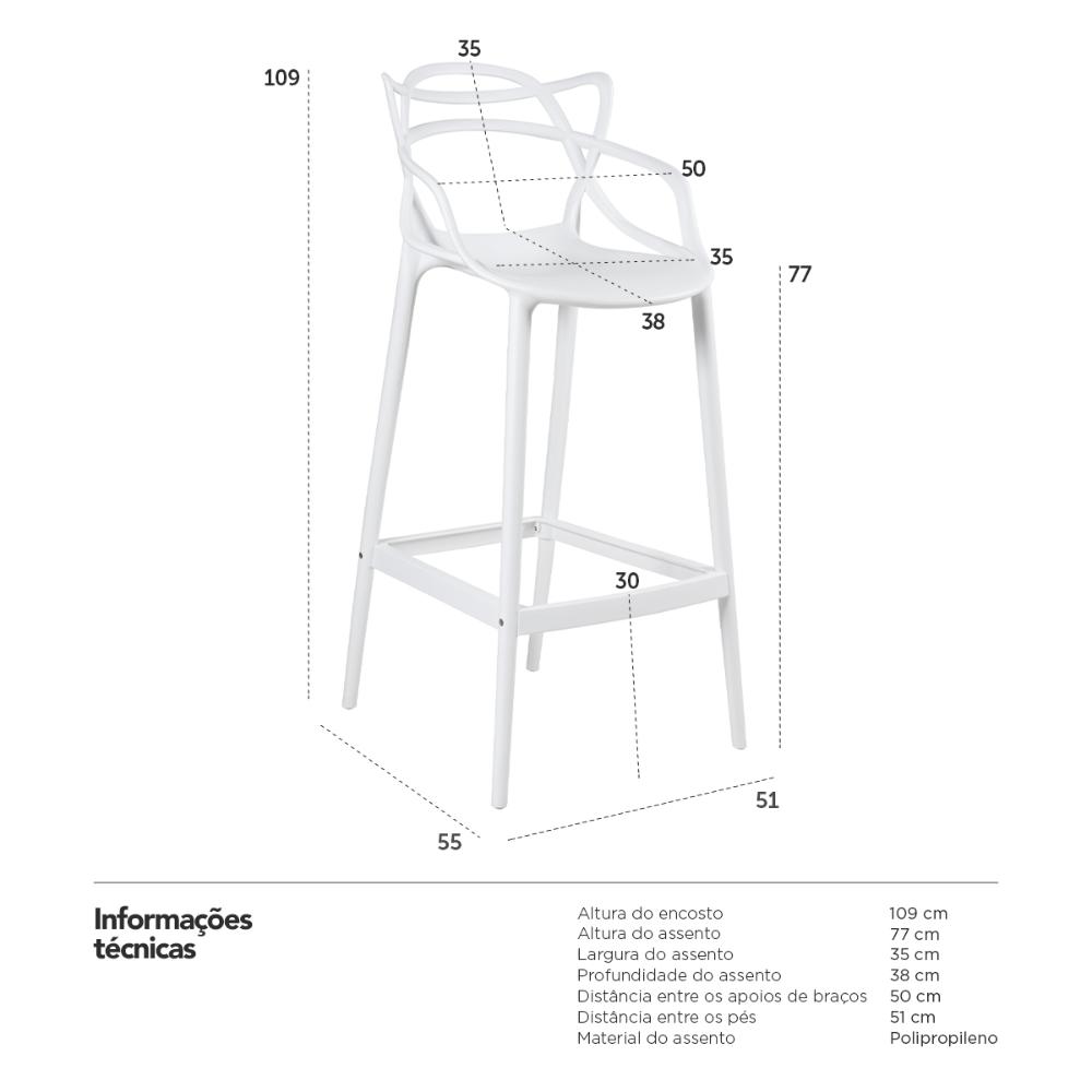 Kit 6 banquetas altas Masters Allegra 76 cm Branco