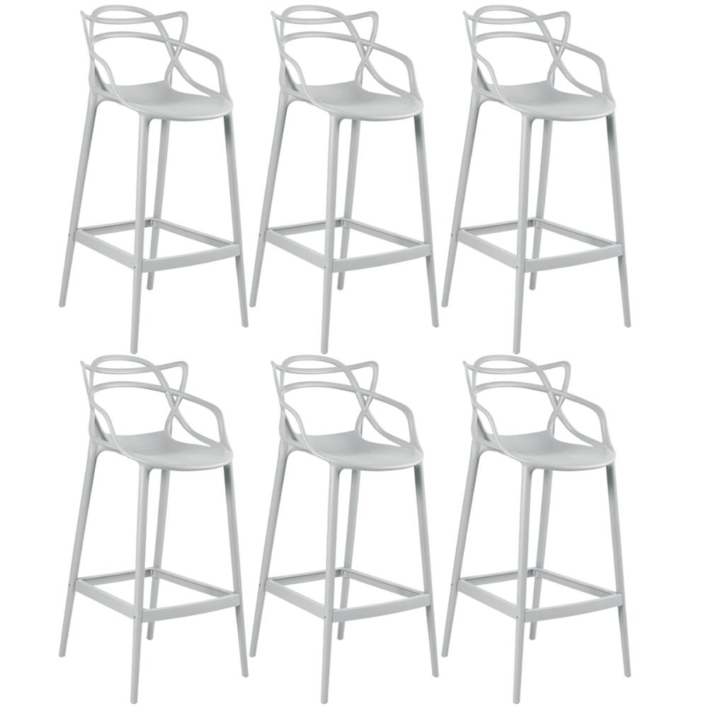 Kit 6 banquetas altas Masters Allegra 76 cm Cinza claro