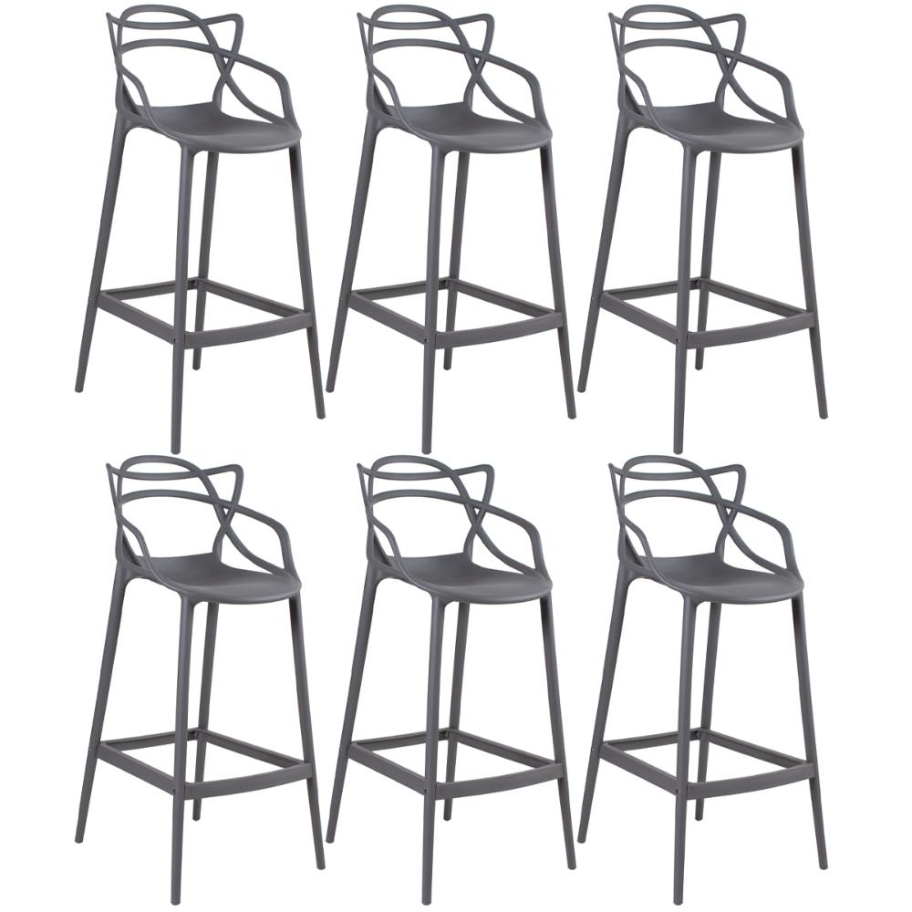 Kit 6 banquetas altas Masters Allegra 76 cm Cinza escuro