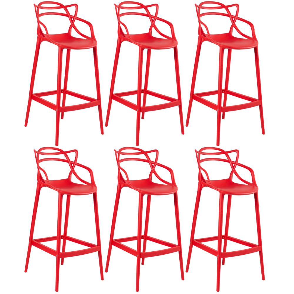 Kit 6 banquetas altas Masters Allegra 76 cm Vermelho