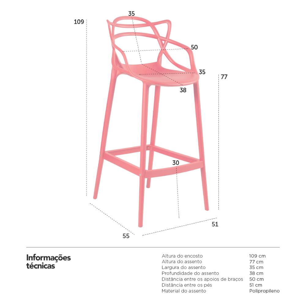 Kit 6 banquetas altas Masters Allegra 76 cm Vermelho