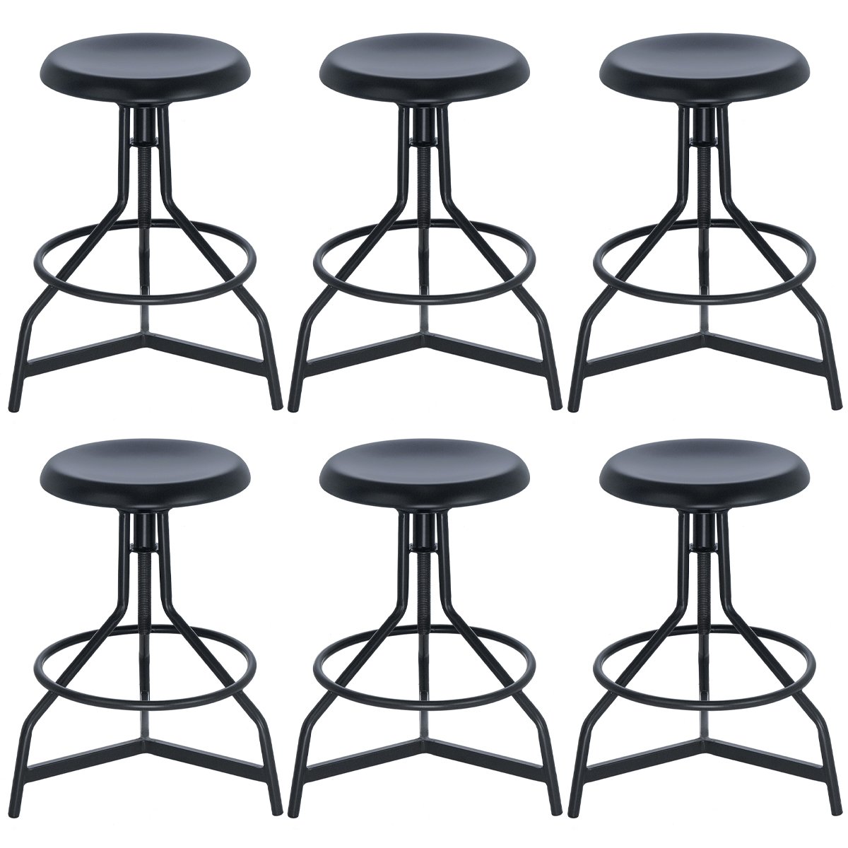 Kit 6 banquetas altas cozinha industrial loft aço giratória York Preto