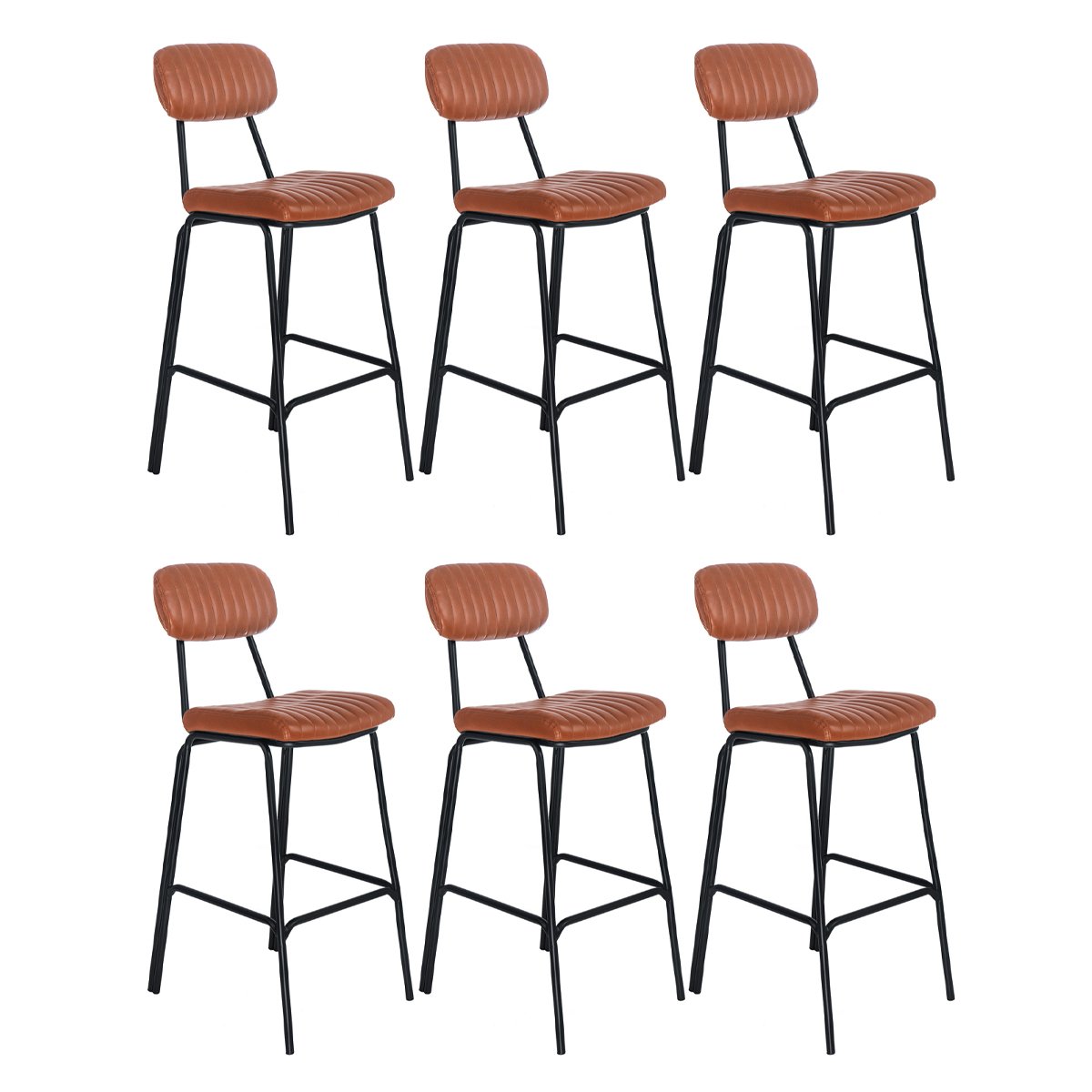Kit 6 banquetas altas estofadas industrial retro Boston Marrom caramelo