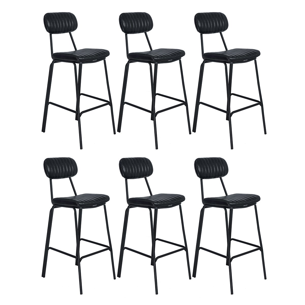 Kit 6 banquetas altas estofadas industrial retro Boston Preto