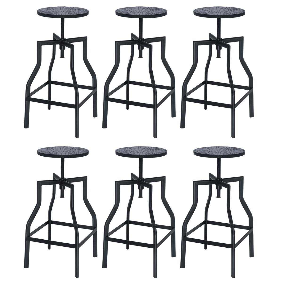 Kit 6 banquetas altas retro loft bancada industrial Turner Preto