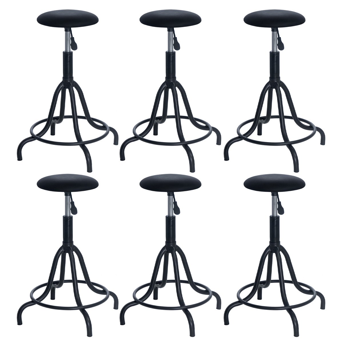 Kit 6 banquetas estofadas cozinha industrial Loft giratória West Preto
