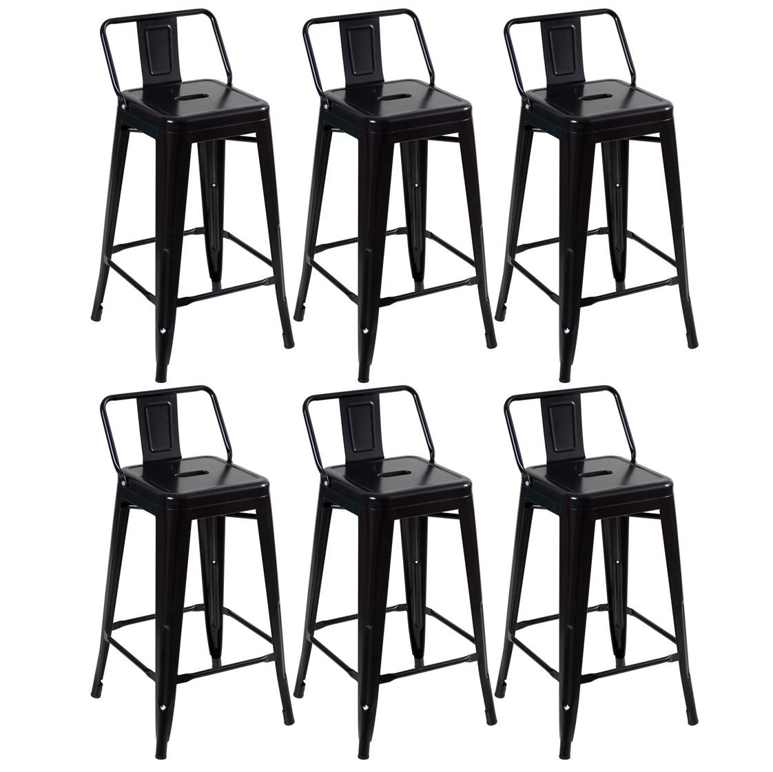 Kit 6 banquetas médias Iron Tolix com encosto 66 cm Preto