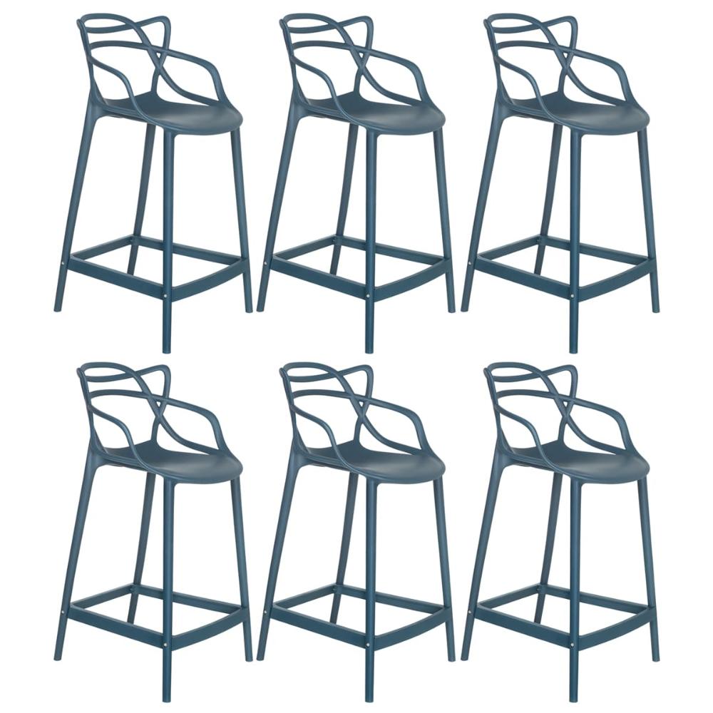 Kit 6 banquetas médias Masters Allegra 66 cm Azul petróleo