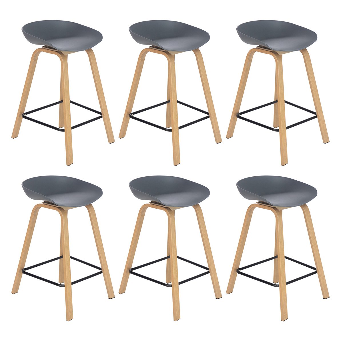 Kit 6 banquetas médias bancada cozinha Cassia BD 66 cm Cinza Escuro