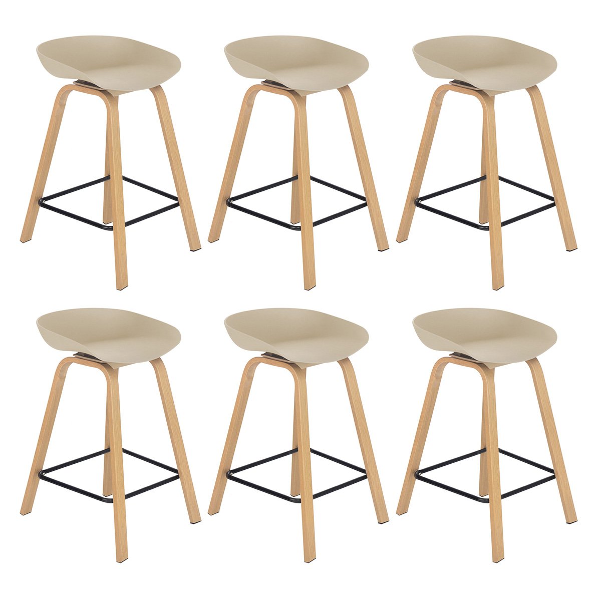 Kit 6 banquetas médias bancada cozinha Cassia BD 66 cm Nude