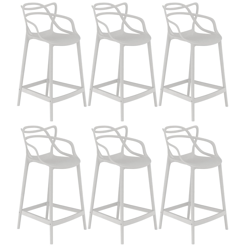 Kit 6 banquetas médias bancada cozinha Masters Allegra 66 cm Cinza Claro