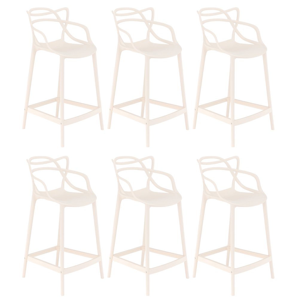 Kit 6 banquetas médias bancada cozinha Masters Allegra 66 cm Creme