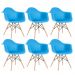 Kit 6 cadeiras Charles Eames Eiffel DAW com braços e pés de madeira clara Azul-céu