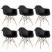 Kit 6 cadeiras Charles Eames Eiffel DAW com braços e pés de madeira clara Preto