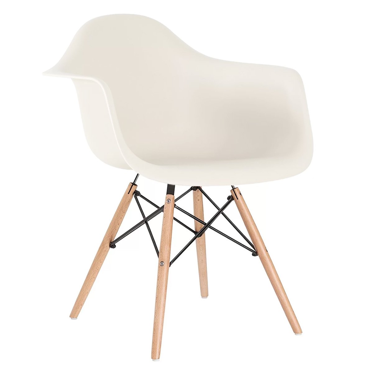 Kit 6 cadeiras Charles Eames Eiffel DAW com pés de madeira clara Creme