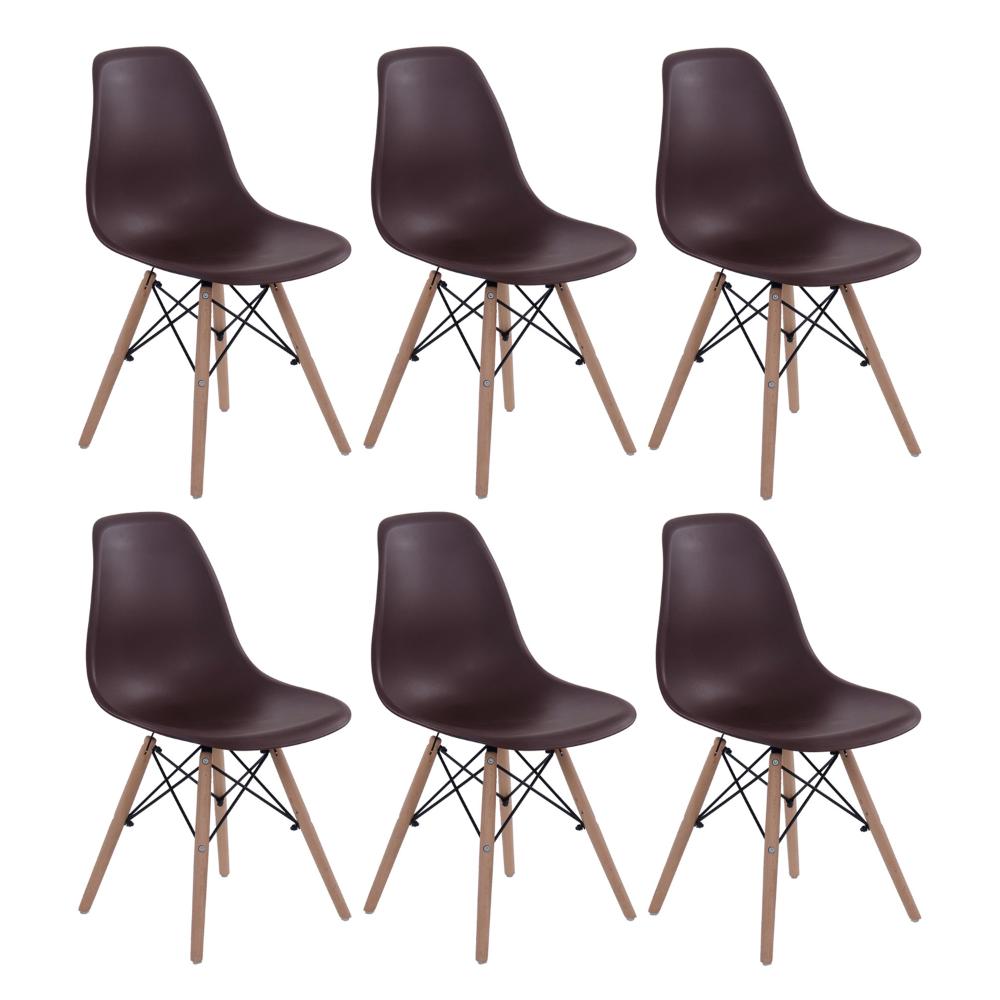 Kit 6 cadeiras Charles Eames Eiffel DSW com pés de madeira clara Marrom - Assento nacional